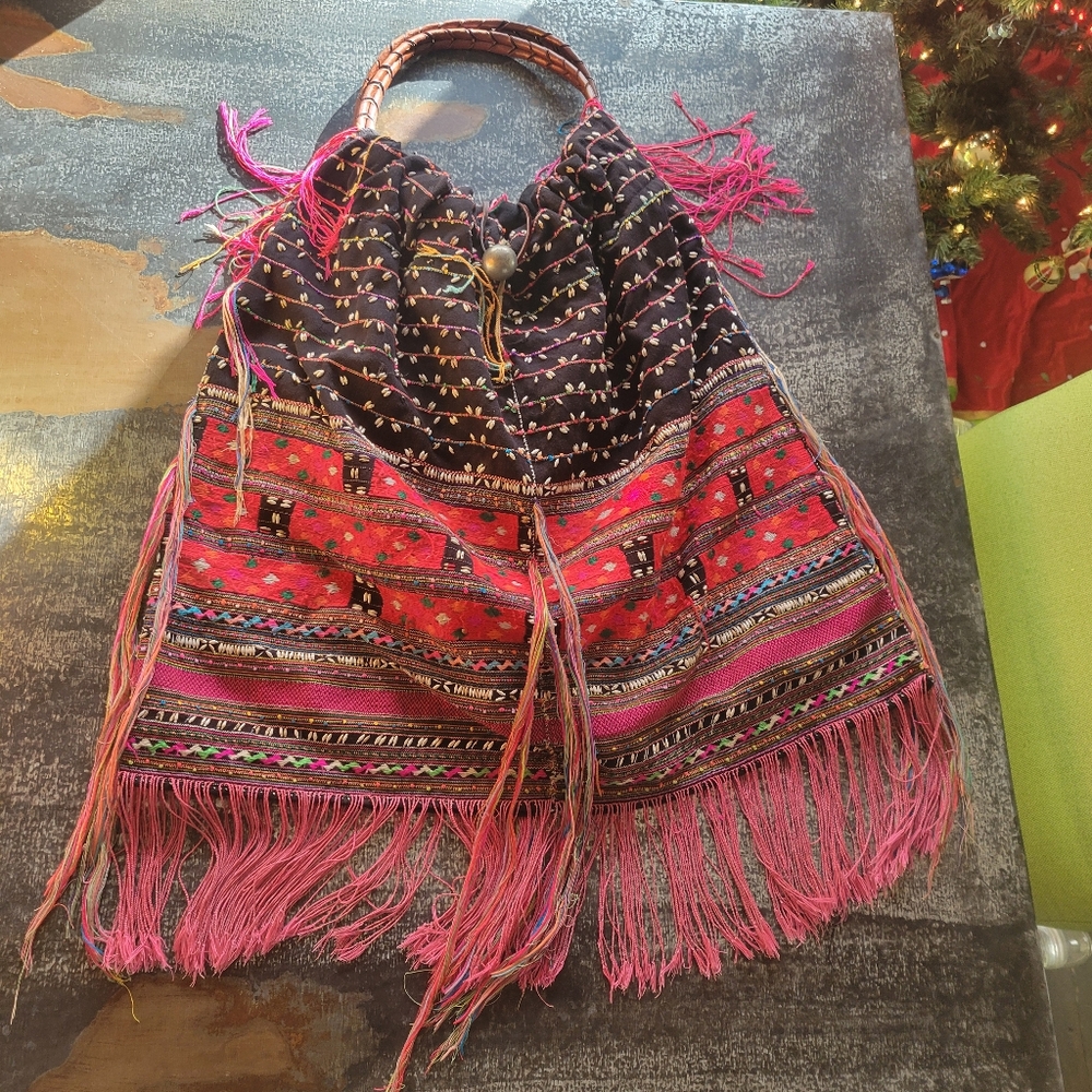 Elliot Mann Oversized Fringe Detail Boho Hippy bag with leather handle